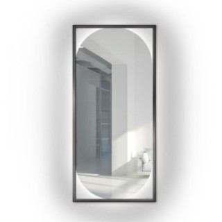Moderne ovale spiegel in houten lijst met verlichting - RENA LED