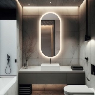 Gezandstraalde ovale spiegel met verlichting - ROMI LED