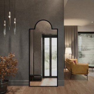 Decoratieve half-ovale spiegel in zwarte MDF lijst - ROSANO