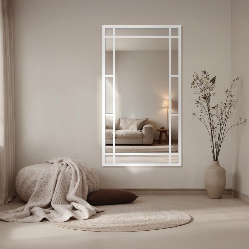 Loft spiegel met raamwerk in een wit frame - SET