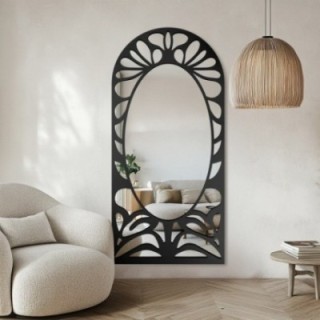 Halfovale spiegel met opengewerkt MDF-decor – VERONELLE ROSAVA 95x200