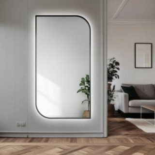 Spiegel in zwart MDF SLIM frame met verlichting - LED traantje - kleur van frame naar keuze
