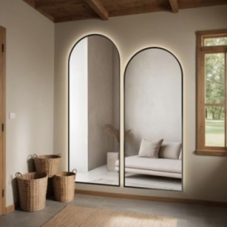 Set van twee semi-ovale spiegels in zwart MDF SLIM frame met verlichting - DOMI II SET IN LED FRAME