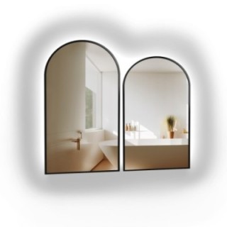 Set van twee semi-ovale spiegels in zwart MDF SLIM frame met verlichting - DOMI II SET IN LED FRAME