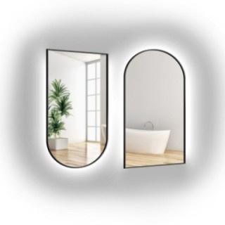 Set van twee semi-ovale spiegels in zwart MDF SLIM frame met achtergrondverlichting - DOMI LED KIT - framekleur naar keuze