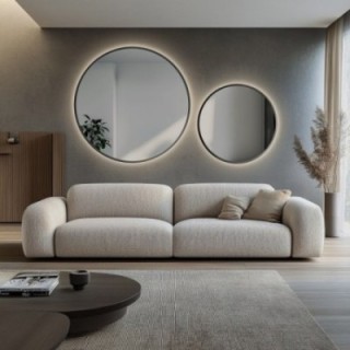 Set ronde spiegels in zwart MDF SLIM frame met verlichting - OTYLIA LED KIT - framekleur naar keuze