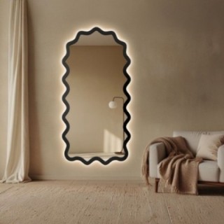 Halfovaal spiegel in een golvend MDF-frame met verlichting - AQUARELLE SONA LED