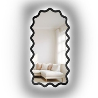 Halfovaal spiegel in een golvend MDF-frame met verlichting - AQUARELLE SONA LED