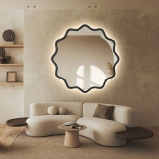 Ronde spiegel met golvende MDF-lijst en verlichting - AQUARELLE NAYA LED
