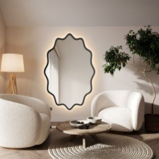 Elliptische spiegel in een golvend MDF-frame met verlichting - AQUARELLE ELVA LED