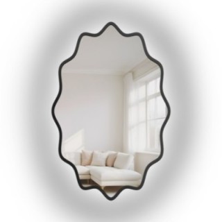 Elliptische spiegel in een golvend MDF-frame met verlichting - AQUARELLE ELVA LED