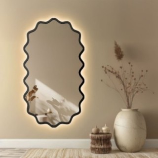 Ovaal spiegel met golvende MDF-lijst en verlichting - AQUARELLE ELORA LED