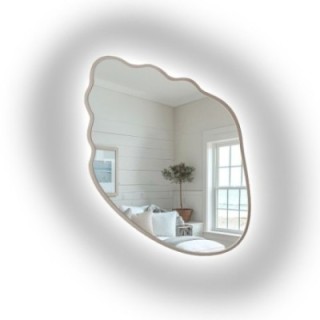 Spiegel met een organische vorm in een kasjmierkleurige MDF-lijst met verlichting - MARIS SHELL LED IN LIJST