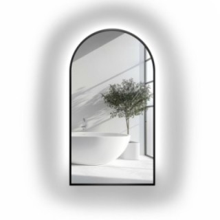 Halfovale spiegel in zwart MDF frame met verlichting - BERDO LED