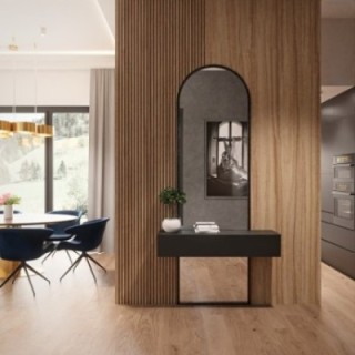 Half-ovale spiegel voor kaptafel in matzwart mdf frame in twee delen -BERDO- kleur van frame naar keuze