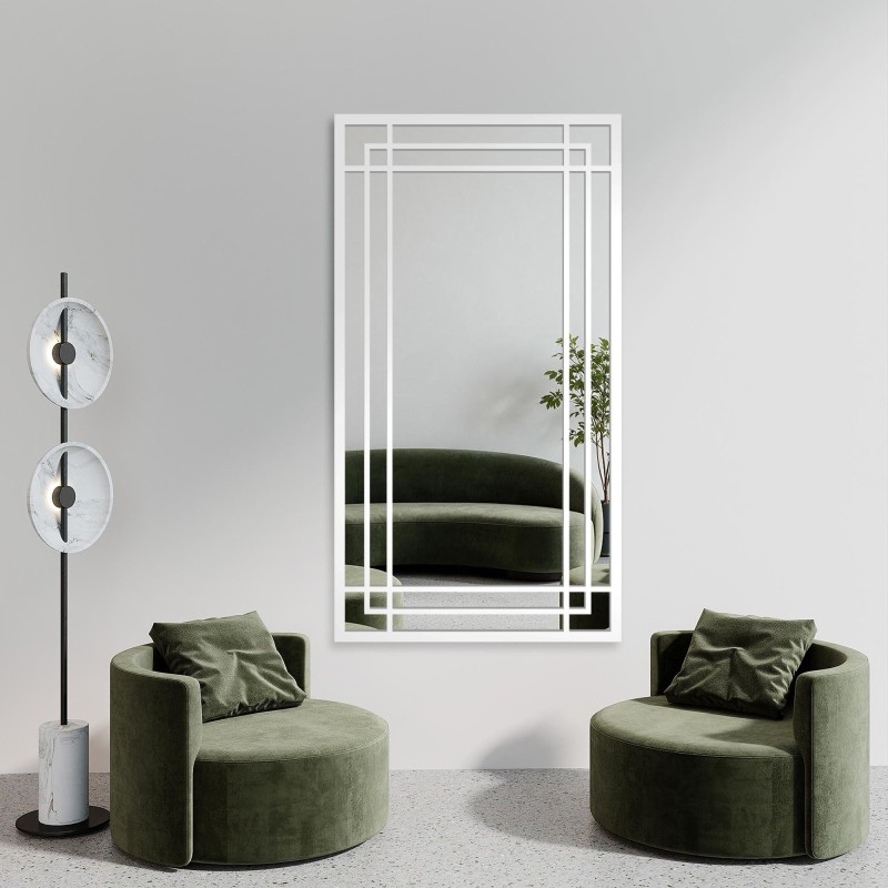 Loft spiegel met raamwerk in een wit frame - BERNARD