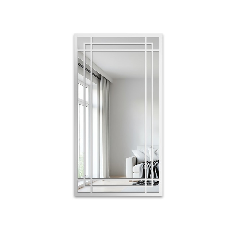 Loft spiegel met raamwerk in een wit frame - BERNARD