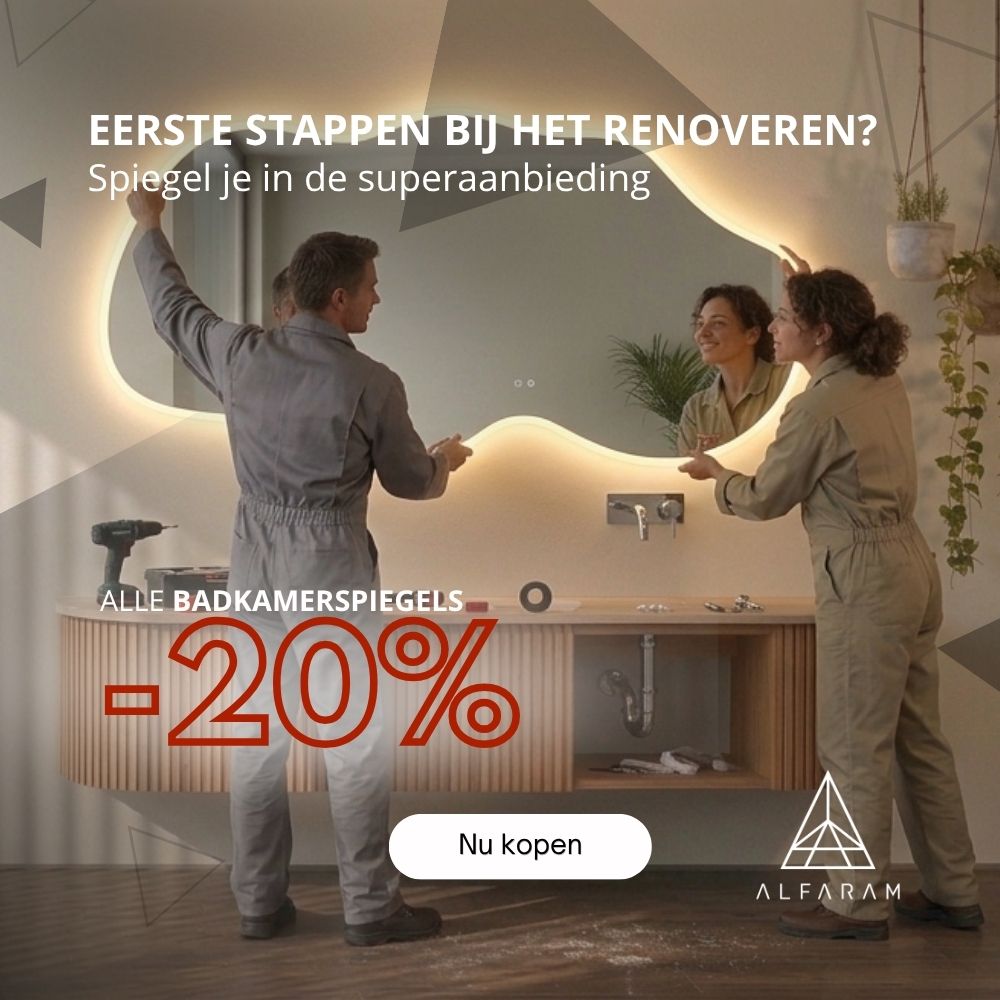 Modern, minimalistisch of klassiek: al onze badkamerspiegels zijn nu 20 % goedkoper. Winkel eenvoudig en profiteer van gratis levering door ons eigen wagenpark.